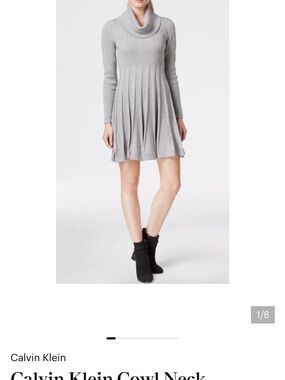 Calvin Klein Light Gray Cowl Neck Pleated Mini Dress